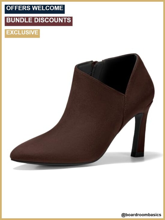 Shoes - Pointed Toe V Cut Ankle Boots Kitten Heel Side Zip Office Booties